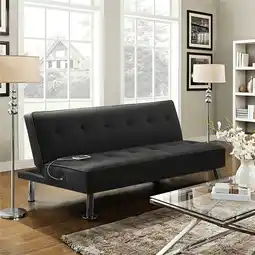 Walmart Alden Design 66 Modern Fabric Convertible Futon Sofa Bed with USB, Black offer