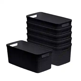 Walmart Curver Set of 6 Jute Basket Slim Durable Resin Organization and Storage Basket Bin, Black offer
