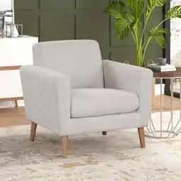 Walmart Mainstays Square Arm Accent Chair With Rubber Wood Legs, Beige Linen Fabric offer