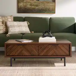 Walmart Better Homes and Gardens Wyatt Geo Modern Rectangular Wood Coffee Table with Storage, Walnut Brown offer
