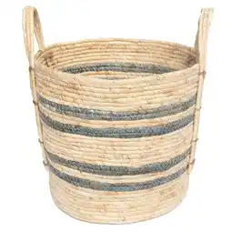Walmart Better Homes & Gardens Natural Maize Colored Stripe Basket, Blue Gray, Large offer
