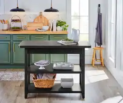 Walmart Better Homes & Gardens Reading Wood Kitchen Island with 2 Shelves and Drawers, Black Color offer