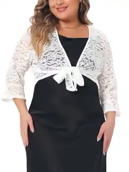 Walmart Agnes Orinda Women's Plus Size Bolero Tie Front Hollow Out Lace Crop Shrug offer