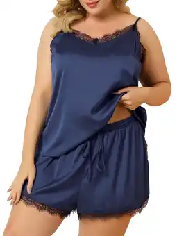 Walmart Agnes Orinda Women's Plus Lace Panel Sleeveless Cami Elastic Waist Shorts Pajama Sets offer