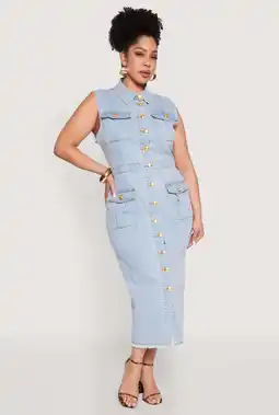 Walmart Womens Plus Size Daisy Denim Sleeveless Utility Maxi Dress offer
