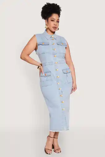 Walmart Womens Plus Size Daisy Denim Sleeveless Utility Maxi Dress offer