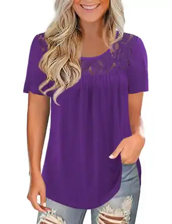 Walmart FOLUNSI Women's Plus Size Short Sleeve Lace Pleated T-Shirt Loose Casual Blouses Tunic Tops M-4XL offer