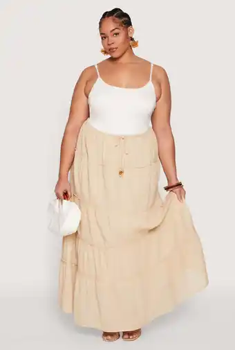 Walmart Womens Plus Size Almost Famous Tiered Maxi Skirt offer