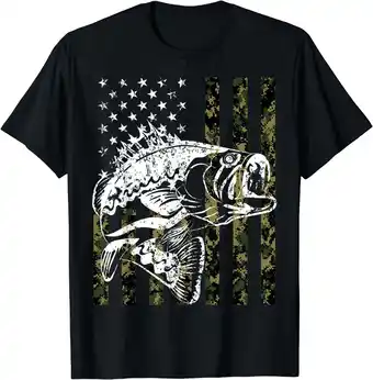 Walmart Fishing, Camouflage American Flag Fish, Bass Fish Fisherman T-Shirt offer