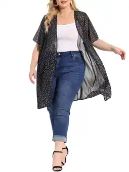 Walmart Agnes Orinda Women's Plus Size Polka Dots Bell Sleeve Chiffon Summer Cardigan offer