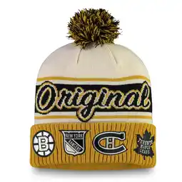 Walmart Men's Fanatics Tan NHL Original 6 Refresh Cuffed Knit Hat with Pom offer