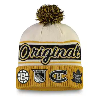 Walmart Men's Fanatics Tan NHL Original 6 Refresh Cuffed Knit Hat with Pom offer