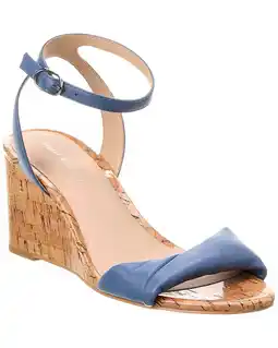 Walmart Stuart Weitzman Everly 75 Leather Wedge Sandal, 6.5, Blue offer
