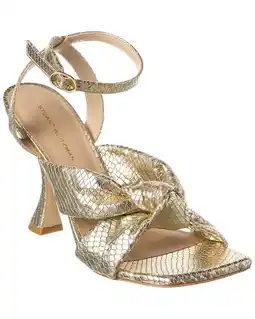 Walmart Stuart Weitzman Playa Ankle Strap Snake-Embossed Leather Sandal, 6.5, Gold offer