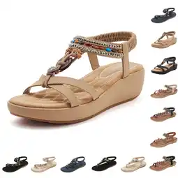 Walmart Womens Sandals Dressy Summer: Comfortable Bohemian Flats Elastic Ankle Strap Walking Beach Shoes offer
