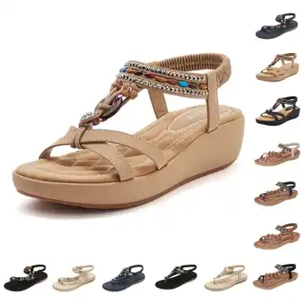 Walmart Womens Sandals Dressy Summer: Comfortable Bohemian Flats Elastic Ankle Strap Walking Beach Shoes offer