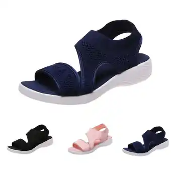Walmart Women's Walking Sandals Slip-On Wedge Sandals Platform Open Toe Ankle Elastic Strap Summer Beach offer