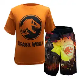 Walmart Jurassic World Logo Rashguard and Swimshort Set Fashionable Swimwear for Boys (Orange, Sizes 4-7) offer