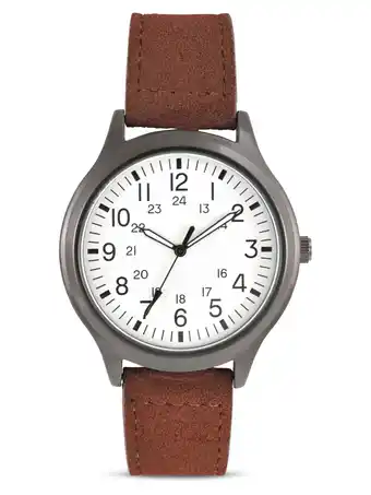 Walmart George Men's Gunmetal Round Case Watch with Easy Read Dial and Brown PU Suede Strap. 44MM offer