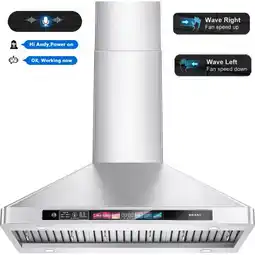Walmart BRANO 30 Inch Wall Mount Range Hood, Voice/Gesture/Touchpad Control, 900 CFM Stainless Steel Hood offer