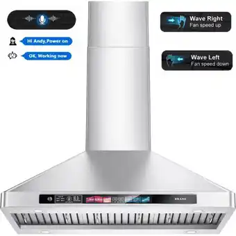 Walmart BRANO 30 Inch Wall Mount Range Hood, Voice/Gesture/Touchpad Control, 900 CFM Stainless Steel Hood offer