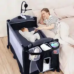 Walmart AILEEKISS 4-in-1 Portable Baby Play Yard with Changing Table for Newborn, Dark Grey offer
