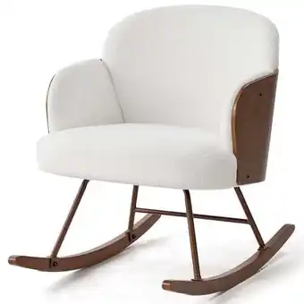 Walmart papajet Nursery Rocking Chair for Living Room,Bentwood Frame and Teddy Upholstered,White offer