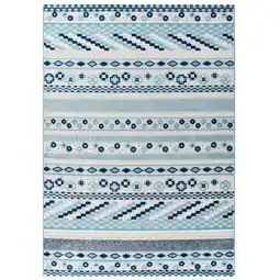 Walmart Reflect Cadhla Vintage Abstract Geometric Lattice 5x8 Indoor and Outdoor Area Rug - Ivory and Blue offer