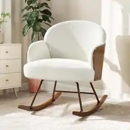 Walmart Merluxy Nursery Rocking Chair for Living Room,Bentwood Frame and Teddy Upholstered,White offer