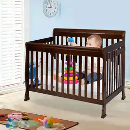 Walmart Costway Coffee Pine Wood Baby Toddler Bed Convertible Crib Nursery Furniture Children offer