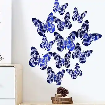 Walmart IFANLANDOR 24Pcs Blue Paper Butterflies Wall Sticker for Living Room Decor 12x10in offer