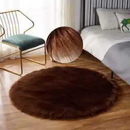 Walmart Fudakuna Soft Shaggy Plush Brown Carpet Area Rug Round 32 x 32 Faux Sheepskin Backing offer