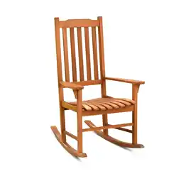 Walmart Patiojoy Outdoor Single Rocking Chair Wooden Patio Rocker Chair Natural Wood offer