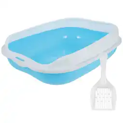 Walmart Sky-blue Plastic Cat Litter Tray with Spill Prevention Design for Home Decor 1 Set offer