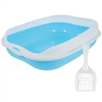 Walmart Sky-blue Plastic Cat Litter Tray with Spill Prevention Design for Home Decor 1 Set offer