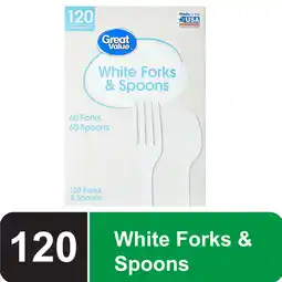 Walmart Great Value Disposable Plastic White Forks and Spoons, 120 Count includes 60F/60S offer