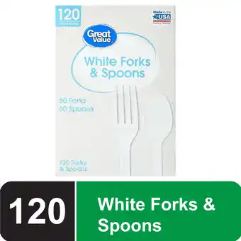 Walmart Great Value Disposable Plastic White Forks and Spoons, 120 Count includes 60F/60S offer