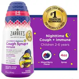 Walmart Zarbee's Children's Night Honey Cough Syrup + Immune, Berry, 4 fl. oz offer