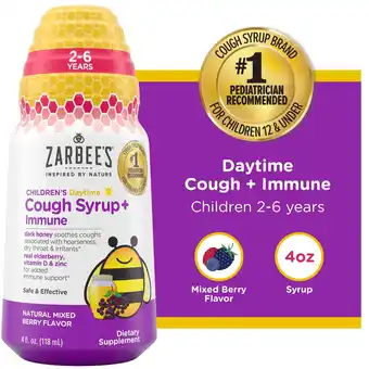 Walmart Zarbee's Children's Day Honey Cough Syrup + Immune, Berry, 4 fl. oz offer