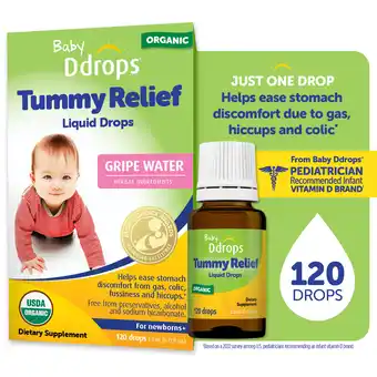 Walmart Baby Ddrops Gripe Water for Babies, Liquid Organic Tummy Relief, 0.12 fl oz offer