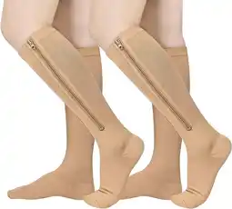 Walmart Wukang 2 Pairs Zipper Compression Socks 15-20 mmHg Closed Toe Compression Stocking for Women and Men offer