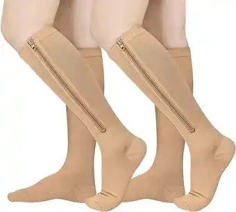 Walmart Wukang 2 Pairs Zipper Compression Socks 15-20 mmHg Closed Toe Compression Stocking for Women and Men offer
