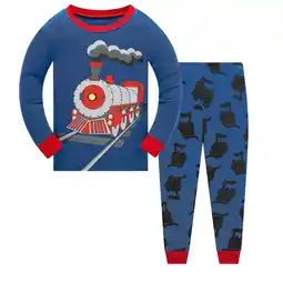 Walmart Popshion Kid Boys Pajamas Set Toddler 100% Cotton 2 Piece Long Sleeve Train Sleepwear 5T/6722 offer