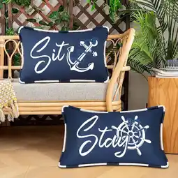 Walmart BLEUM CADE Summer Outdoor Pillow Covers for Outdoor Lumbar Pillow,2 Pack, 12 x 20 inch,Navy Blue offer