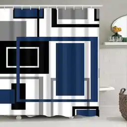 Walmart Ikfashoni Blue Shower Curtain, 13pc Navy Geometric Waterproof Fabric Bathroom Curtain, 69X70 offer