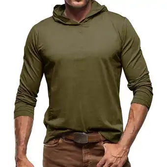 Walmart Aofany Men's Solid Color Hooded Pullover Tops Pure Cotton Long Sleeve T-shirt offer