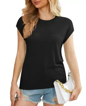 Walmart Uvplove 2025 Womens Cap Sleeve Top Hollow Out Knit Short Tee Shirts Tunic Black-L offer