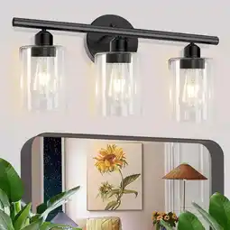 Walmart Cshidworld 3-Light Black Dimmable Vanity Light with Clear Glass Shade offer