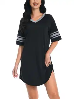 Walmart PinkBeautiM Nightgowns for Women V Neck Soft Sleep Shirt Night Dress Casual Short Sleeve Sleepwear offer