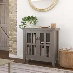 Walmart Simpli Home Artisan SOLID WOOD 30 inch Wide Contemporary Low Storage Cabinet in Farmhouse Grey offer